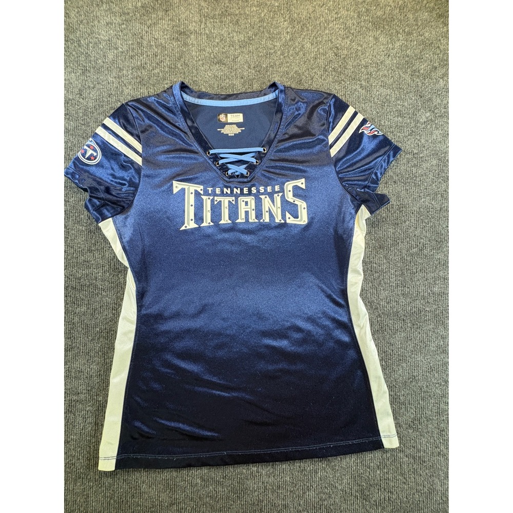 NFL Team Apparel Tennessee Titans Lace Up Jersey Top Navy Blue Womens Medium
